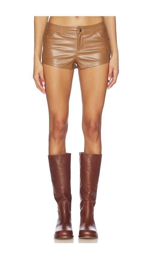 superdown gianna faux leather shorts in tan.