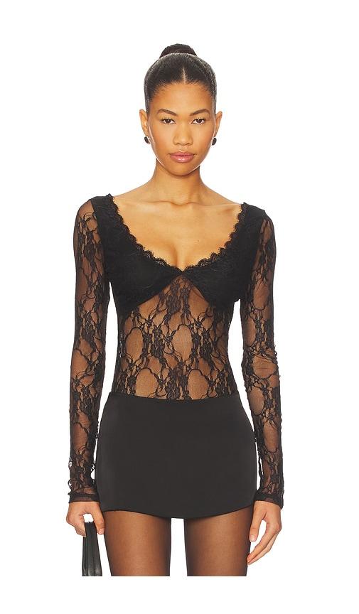 superdown halcyon bodysuit in black.