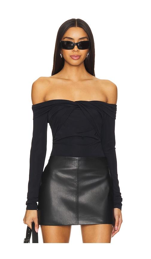 superdown jillian bodysuit in black.
