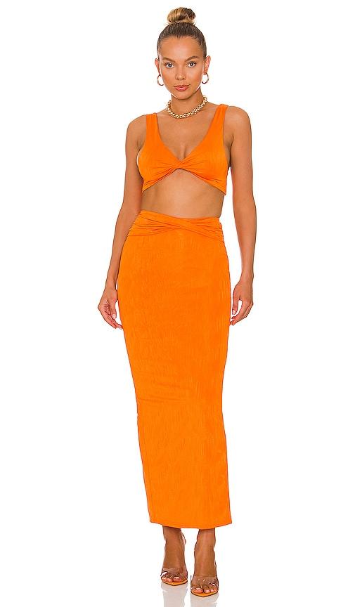 superdown joana maxi skirt set in orange.