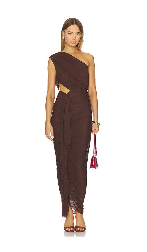 superdown juliet midi dress in brown.
