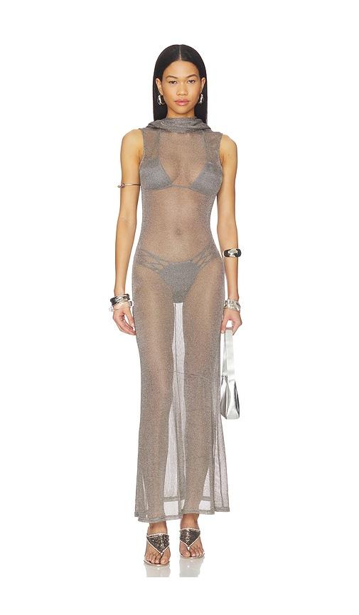superdown kaomi maxi dress in metallic silver.