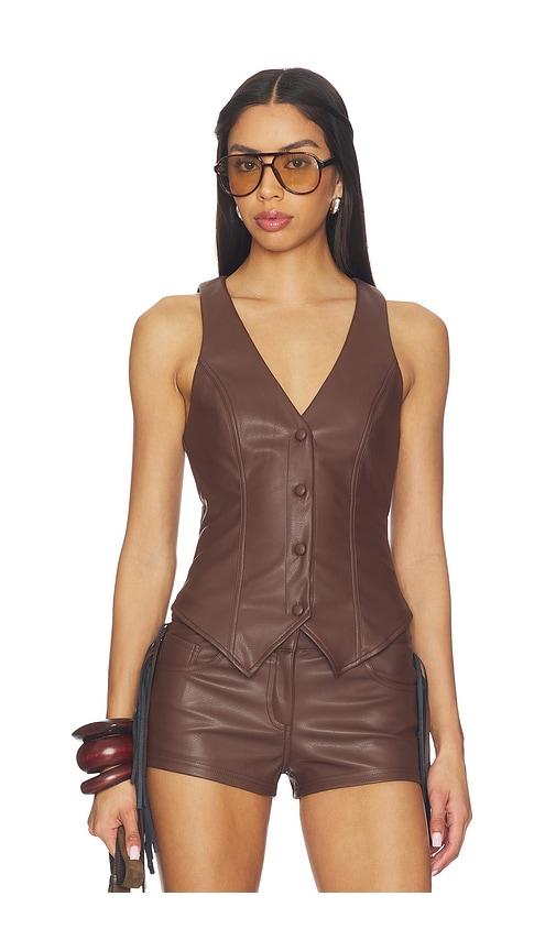 superdown karina faux leather vest in brown.