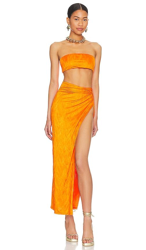 superdown karolyna maxi skirt set in orange.