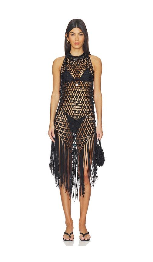 superdown karrigan halter midi dress in black.