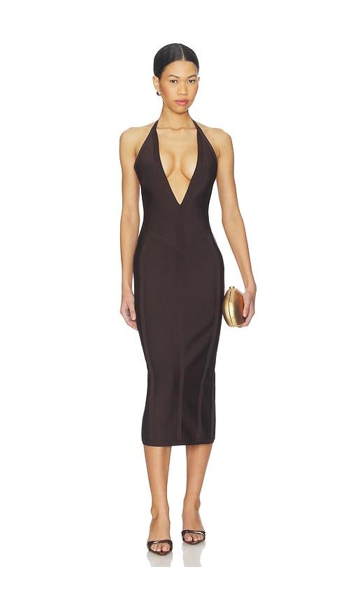 superdown kass bandage midi dress in brown.