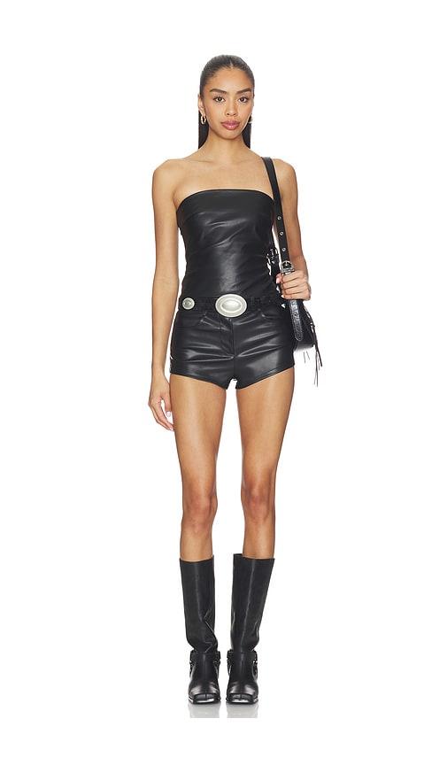 superdown kayla faux leather short set in black.