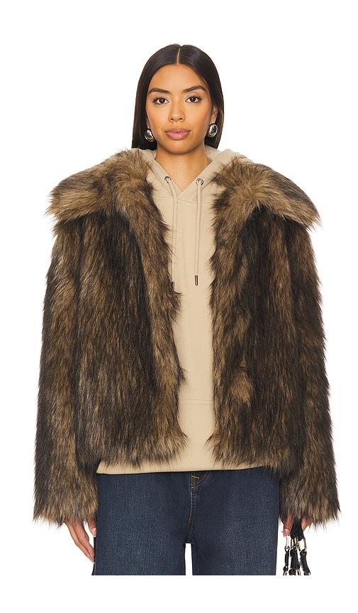 superdown kennedy faux fur coat in brown.