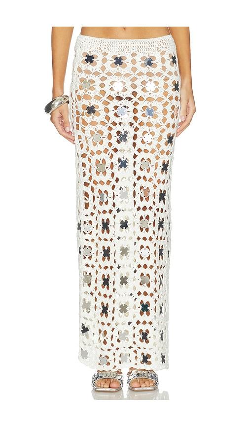 superdown kilah crochet maxi skirt in ivory.