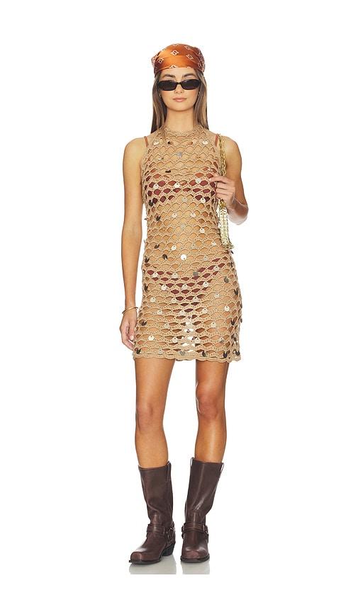 superdown kippa halter mini dress in nude.