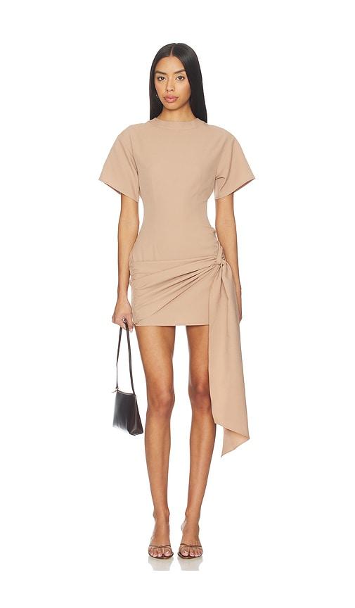 superdown kirana wrap front dress in taupe.