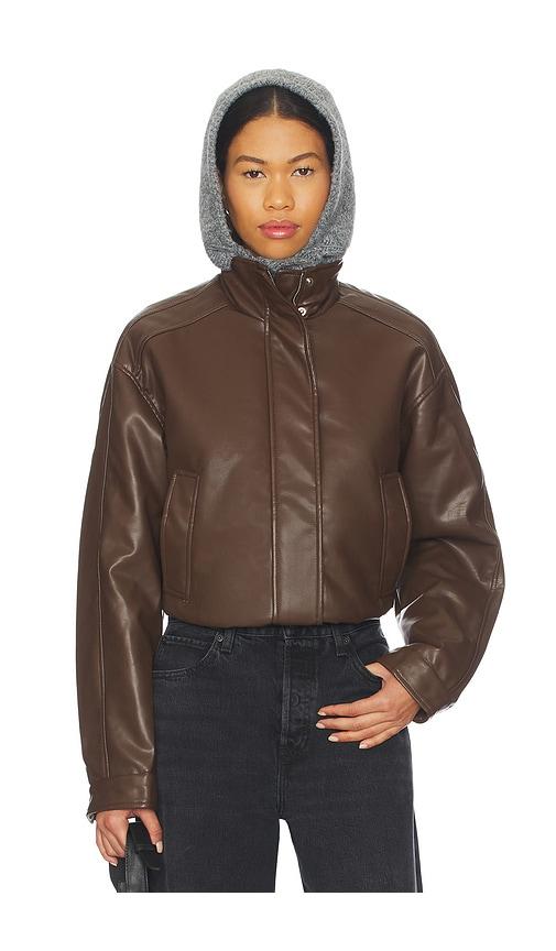 superdown kona faux leather bomber in brown.