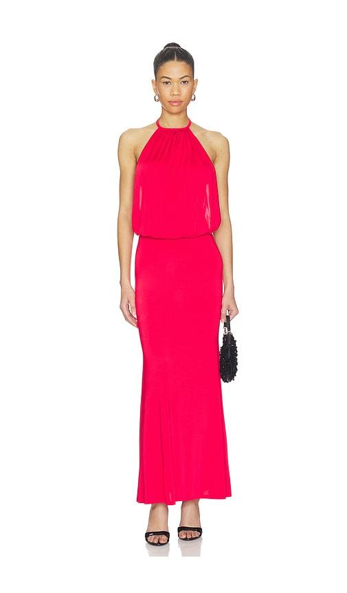 superdown liesel halter maxi dress in red.