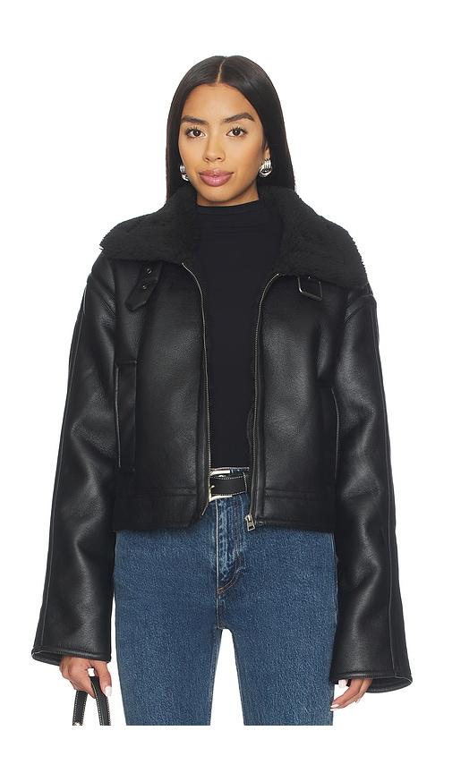 superdown lucinda faux leather jacket in black.