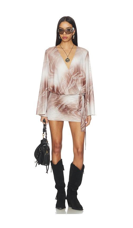 superdown maree drape mini dress in brown.