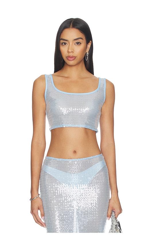 superdown melie sequin top in baby blue.