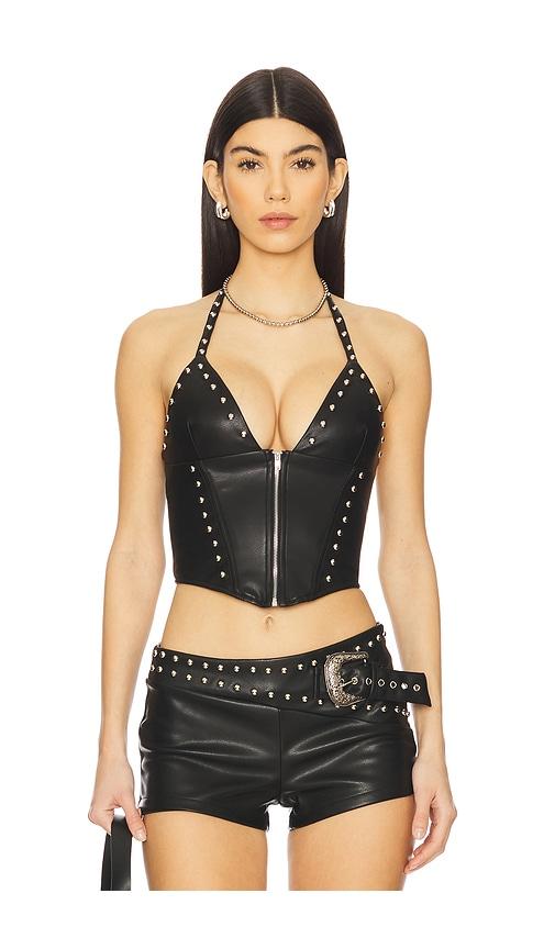 superdown melisa faux leather top in black.