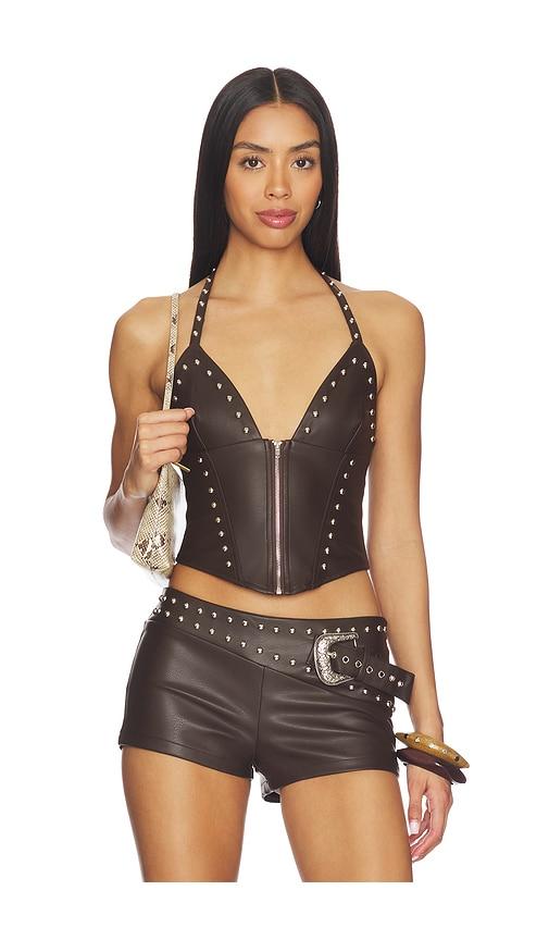 superdown melisa faux leather top in brown.