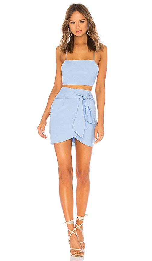 superdown milah wrap skirt set in blue.