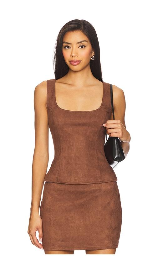 superdown patsie faux suede top in brown.
