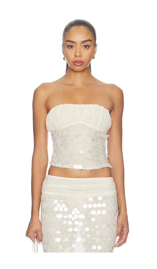 superdown quintessa strapless top in cream.