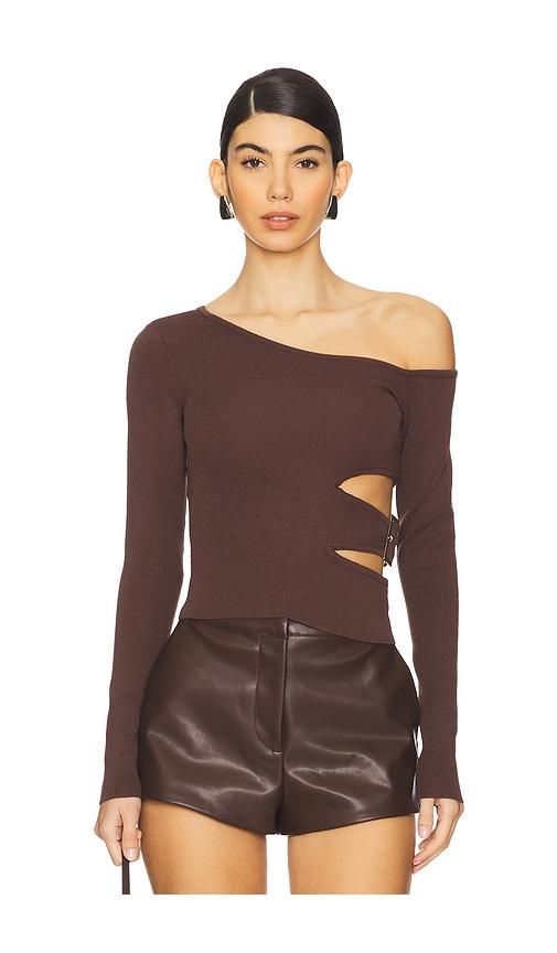 superdown romina long sleeve top in brown.