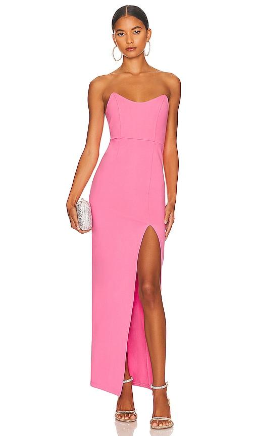 superdown ryleigh strapless maxi dress in pink.