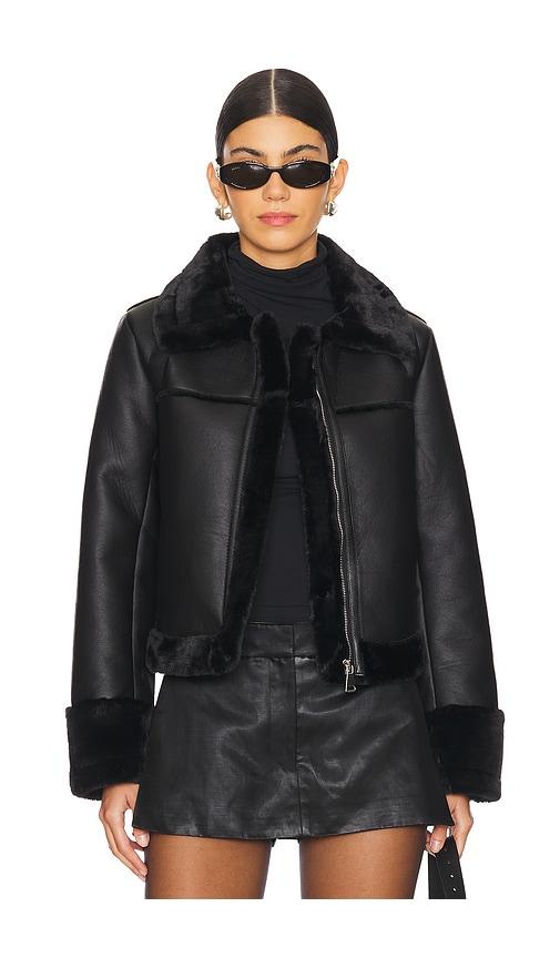 superdown sasha faux leather jacket in black.