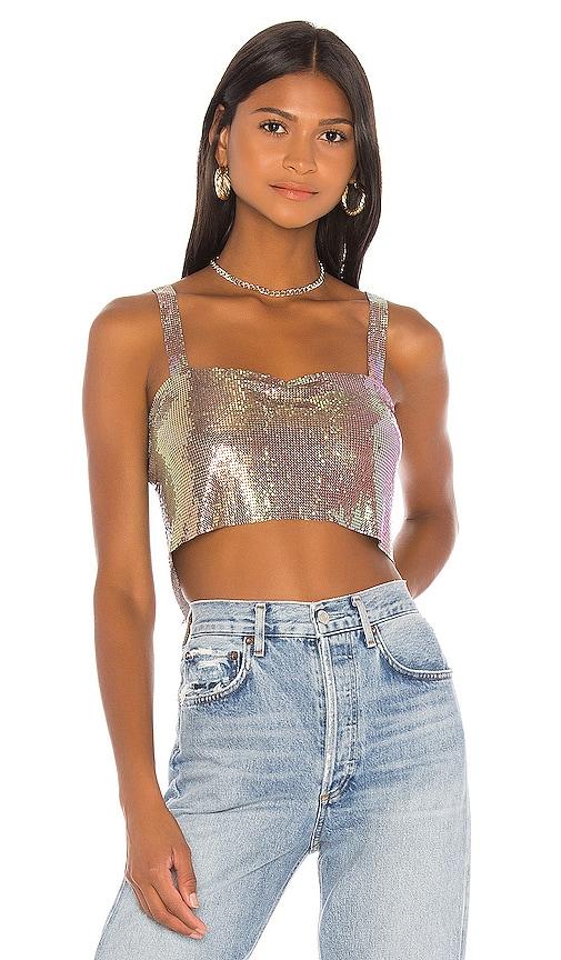 superdown shana chain crop top in metallic silver.