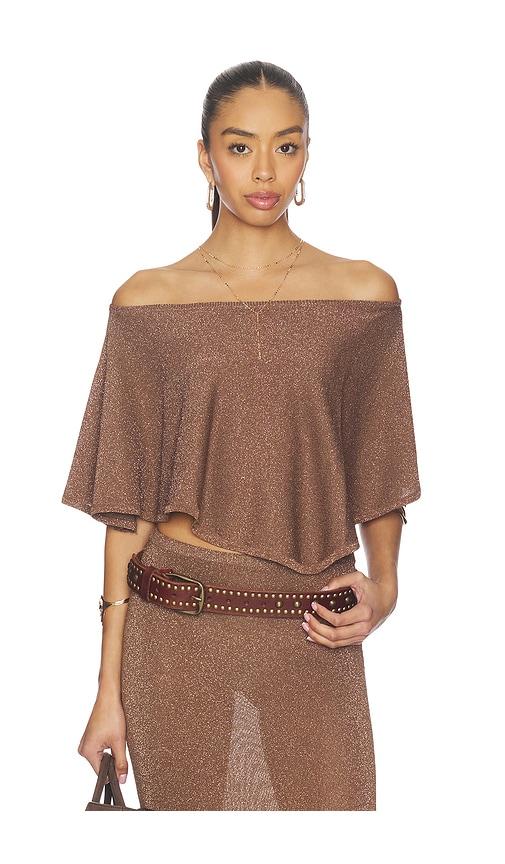 superdown shelly off shoulder top in brown.