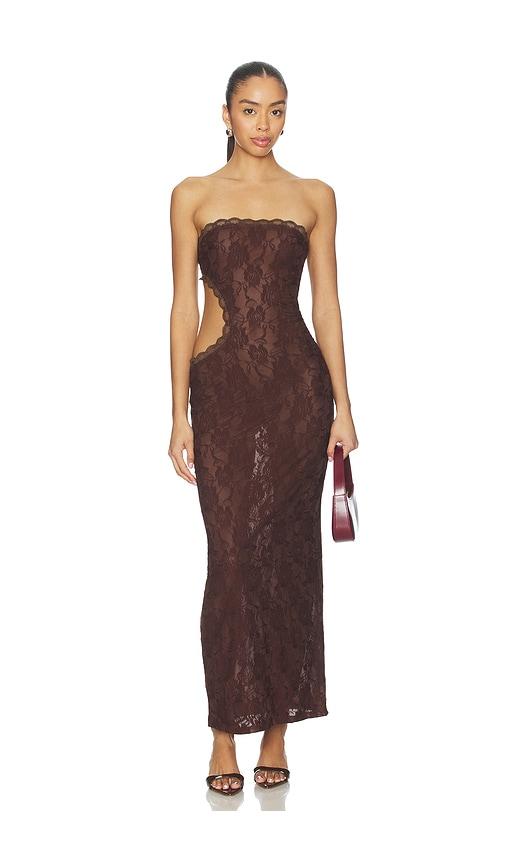 superdown sonnet cutout maxi dress in brown.