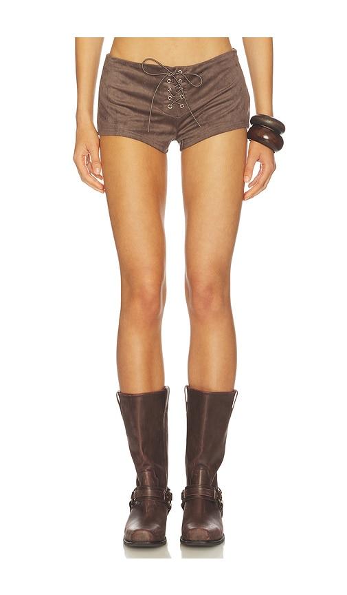 superdown spence faux suede short in taupe.