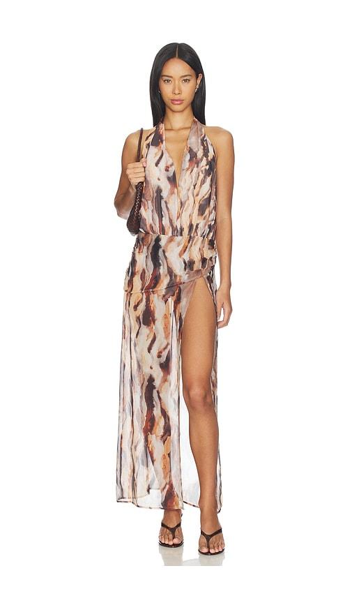 superdown tovianna halter maxi dress in brown.