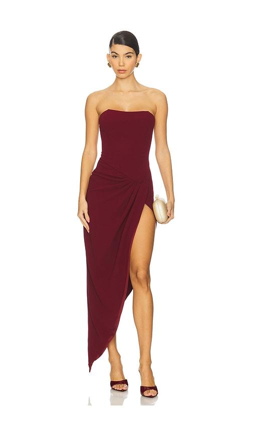 superdown victoria corset maxi dress in burgundy.