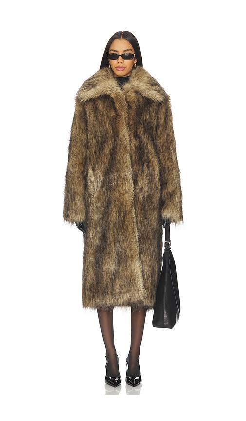 superdown x emma leger carmela faux fur coat in brown.