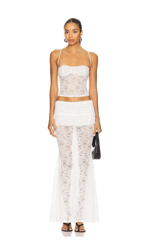 superdown x yhasmina ferrara mimi maxi skirt set in white.