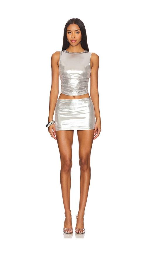superdown zariah skirt set in metallic silver.