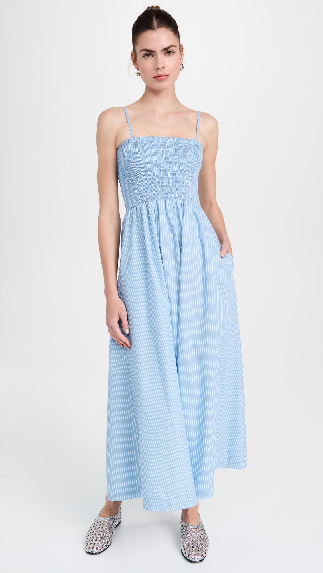 superfine twill stripe smocked dress