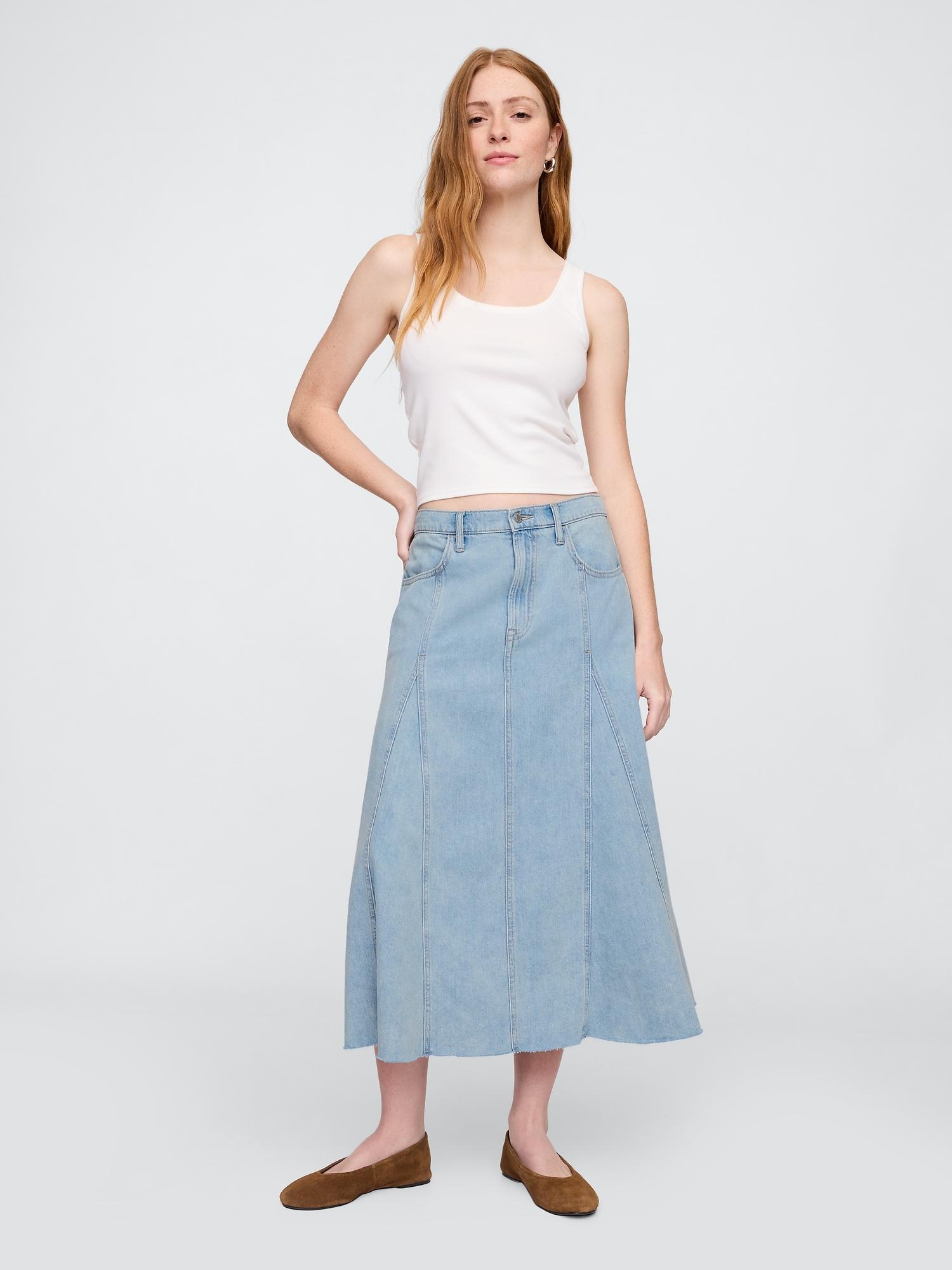 supersoft denim maxi skirt