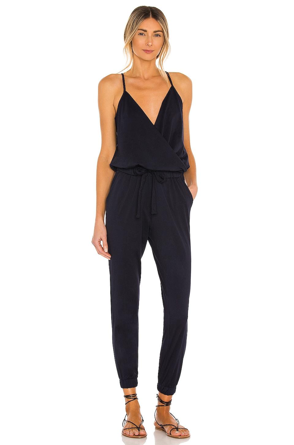 supreme jersey tied waist v neck jumpsuit
