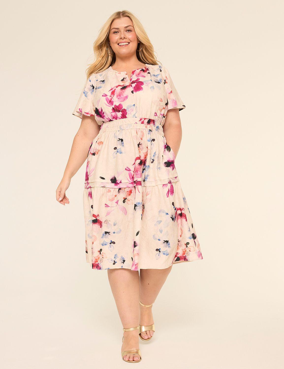 surplice neck smocked waist tiered dress