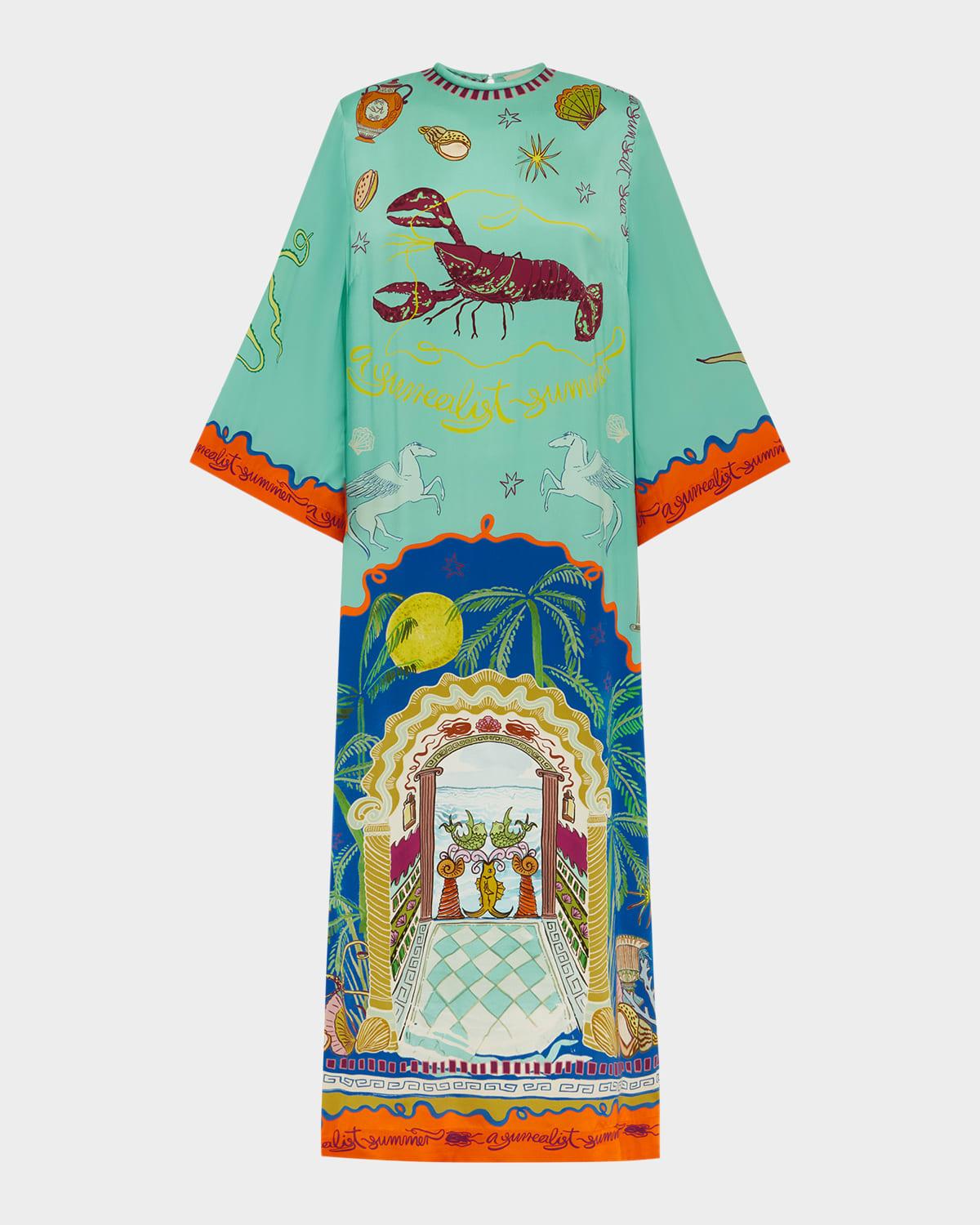 surrealist summer midi silk dress