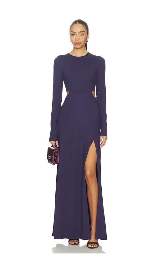 susana monaco crew side slit occasion dress in navy.