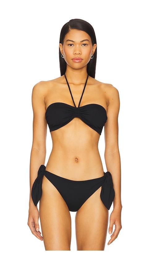 susana monaco drawstring 2-way top in black.