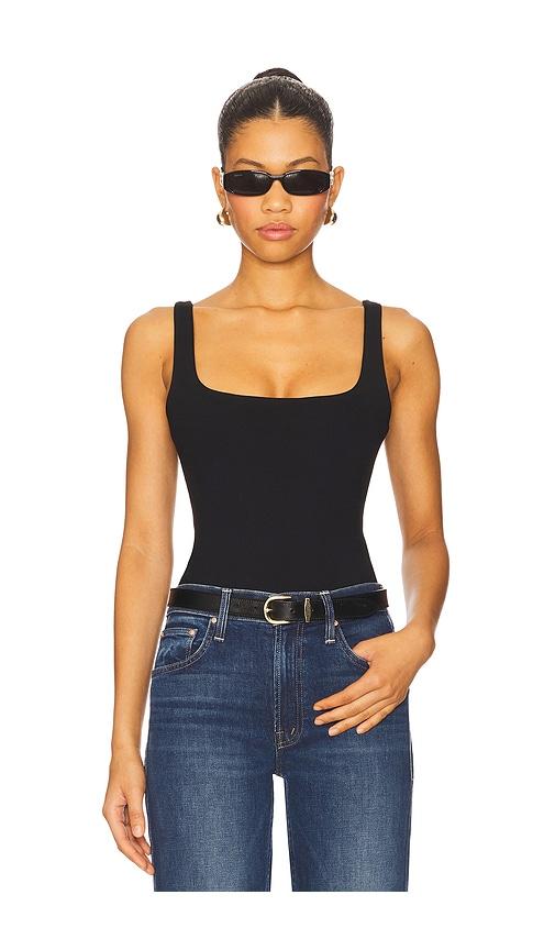 susana monaco essential low back tank thong back bodysuit in black.