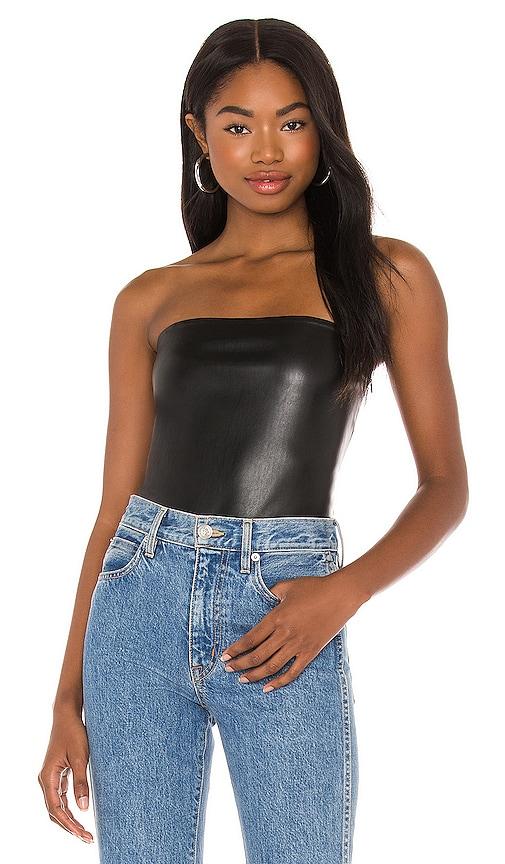 susana monaco faux leather tube top in black.