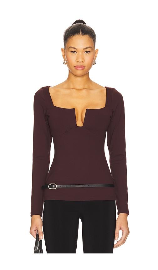 susana monaco long sleeve blouse in burgundy.