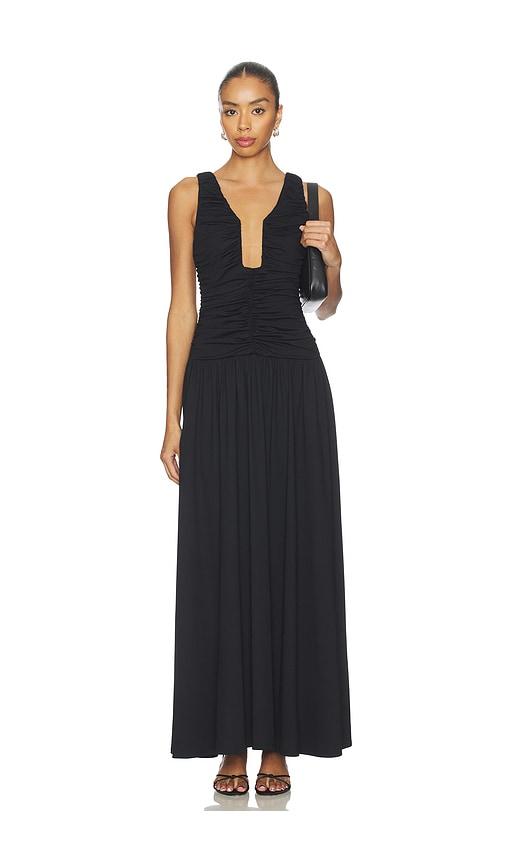 susana monaco low waist wire maxi dress in black.