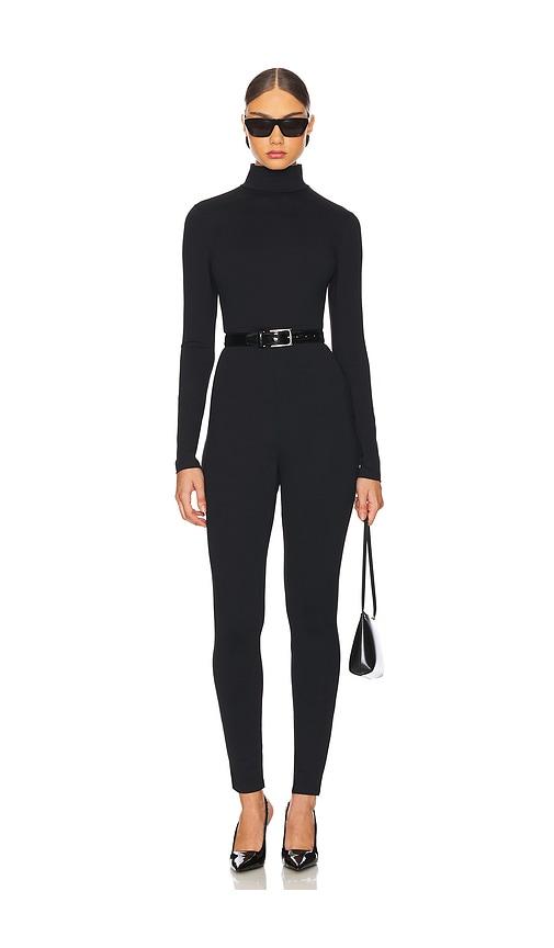 susana monaco mock neck long sleeve jumpsuit in black.