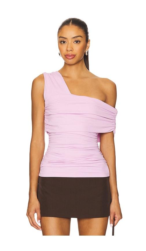 susana monaco one arm gathered top in pink.